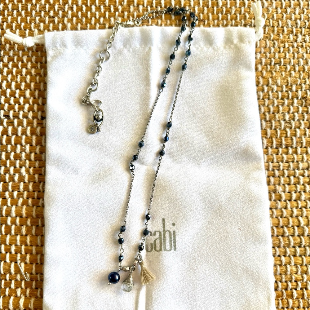 CABI JET NECKLACE #2163 Silver w/Jet Stones, Charm & Tassle - Picture 5 of 5